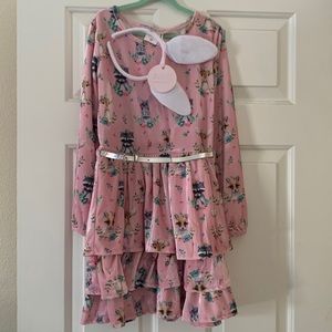 Gorgeous pink velvet dress 3 tier with belt BNWT